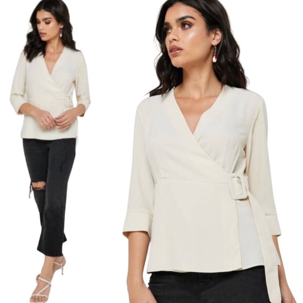 NWT Topshop Wrap Belted Cream Blouse size 4
